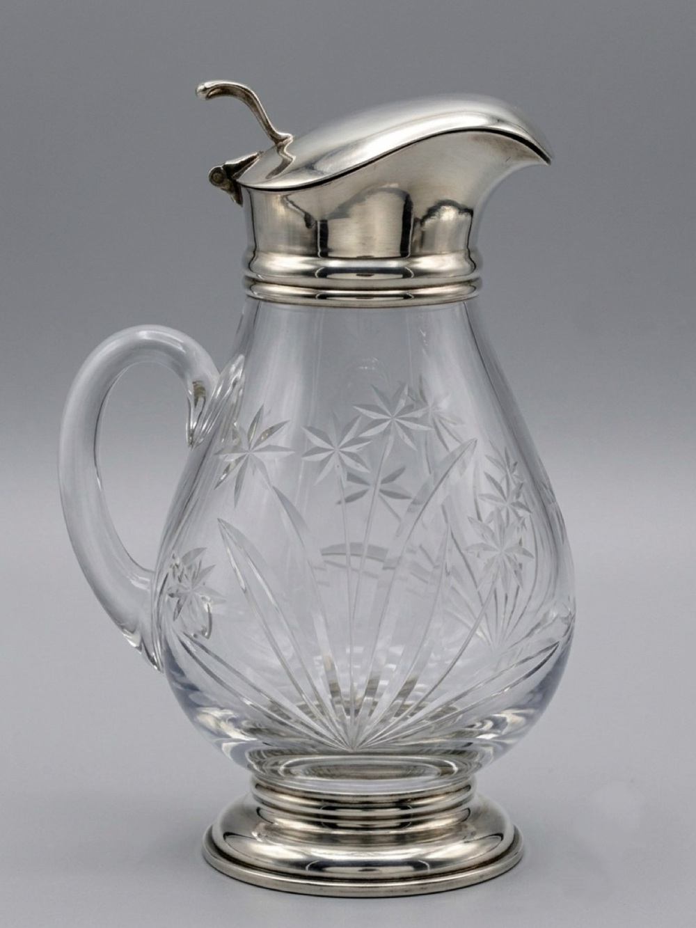 Antique 1900 Frank M. Whiting Sterling Silver & Etched Crystal Syrup Pitcher - Picture 2 of 10